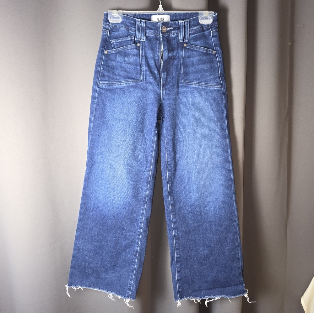 Paige Anessa Jeans Womens 25 Blue High Rise Wide Leg Crop Raw Hem Denim Boho Y2k